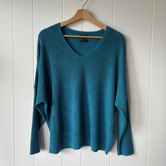 Massimo Dutti Teal Knit V-Neck Sweater | Size Medium - Picture 2 of 7
